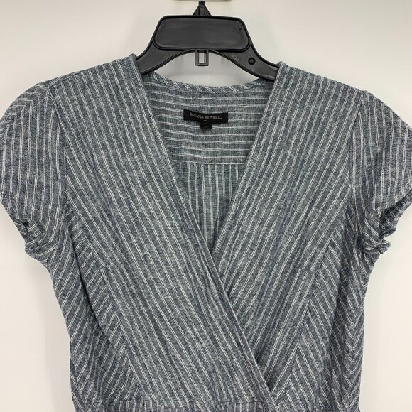 Banana Republic Dress Stripe Linen Blend Faux Wrap VNeck Tie Waist - Picture 6 of 12